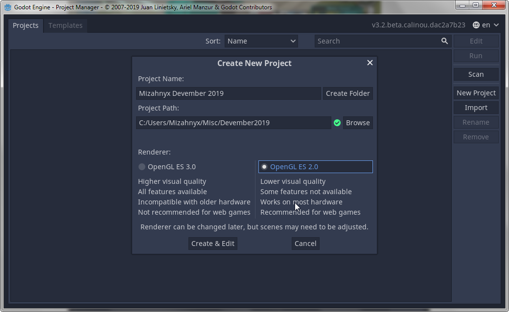 Godot new project screenshot