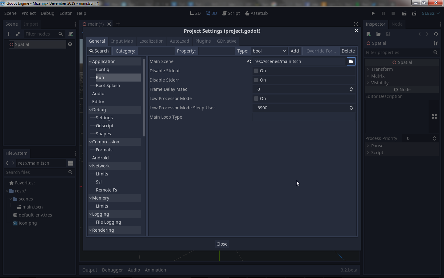 Godot project settings